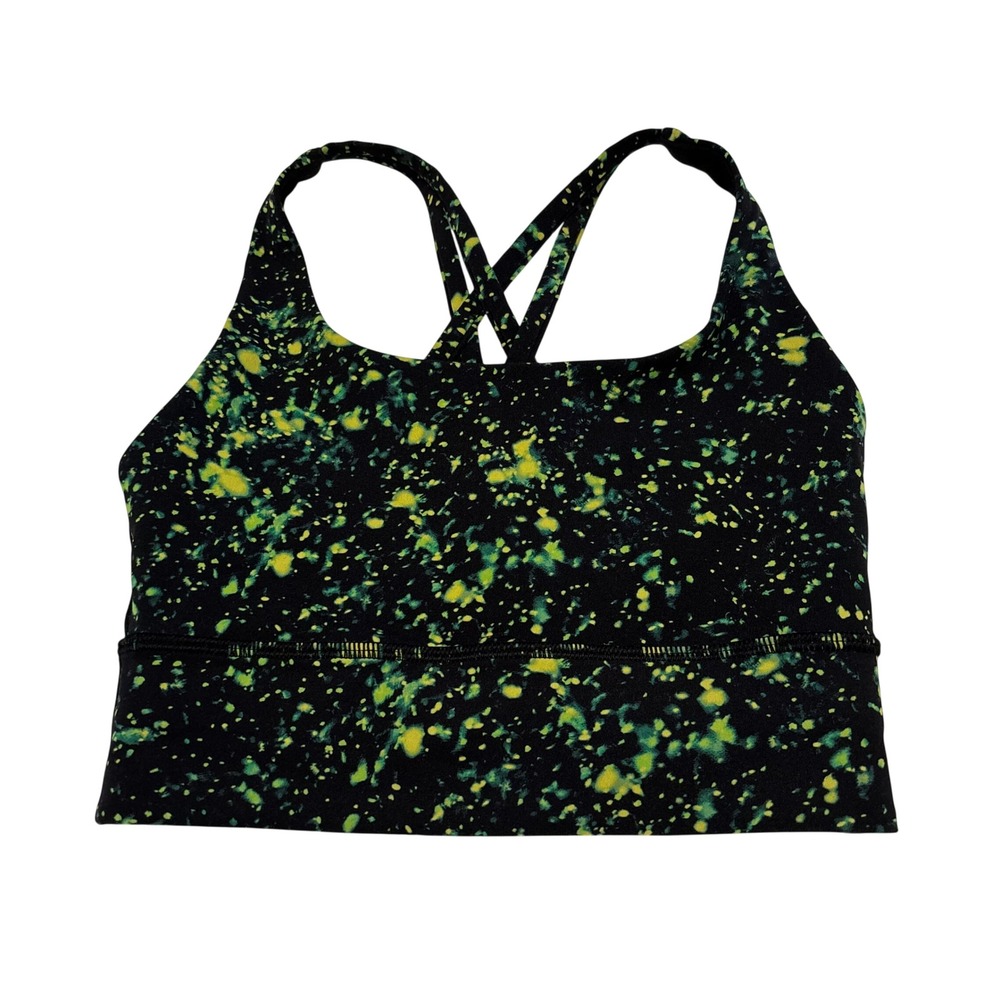 Lululemon Energy Longline Bra Sparks Fly Multi Yellow Green Black Size 2 W2D59S